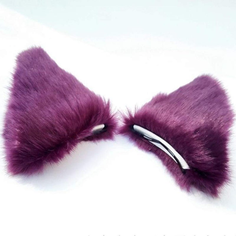 ZCMG Cat Ears Hair Clips Fox Ears Barrettes Women Furry Fur Cat Headpiece Holiday Hair Pins Sweet Halloween Party Decoration Headband Anime Cosplay Costume Kitty Kitten Hair Accessories Purple - Pink - Image 3